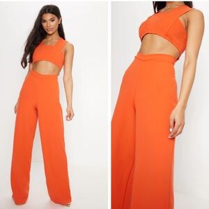 NWT PrettyLittleThing Orange Crepe Cut Out Jumpsuit